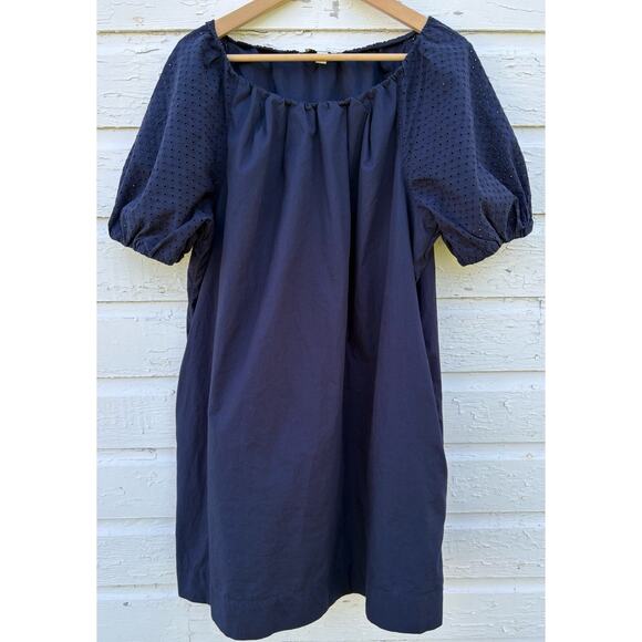 Free Assembly Dresses & Skirts - Free Assembly Dress Navy Blue Cotton Sz Large Eyelet Balloon Sleeves Swing Lined